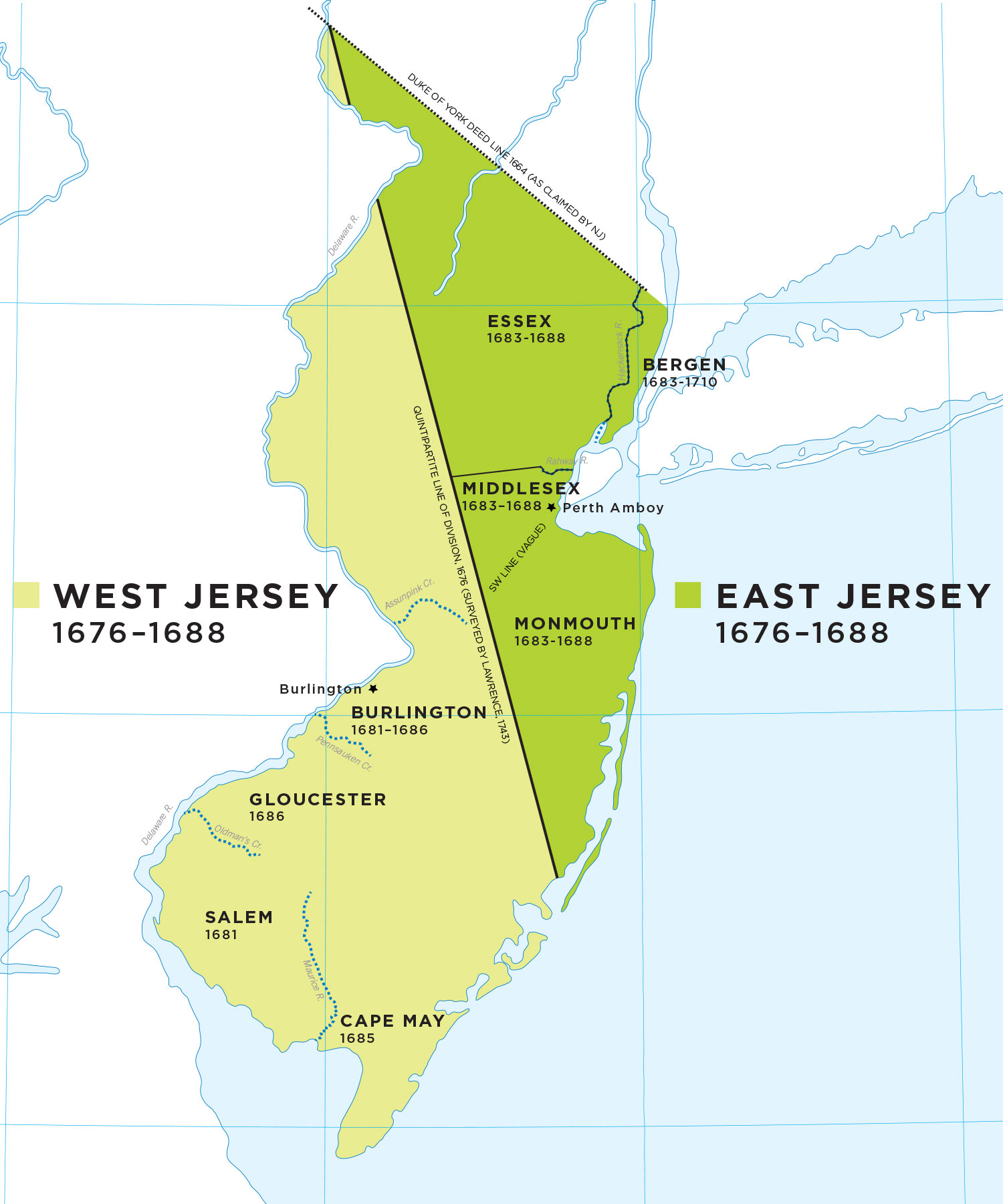 Map of West Jersey \ East Jersey - 1676-1688: newjersey